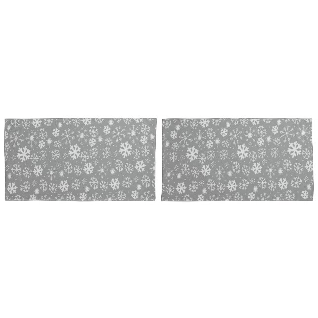 Snowflake Snowstorm In Silver Grey Pillow Case (Front-Set)
