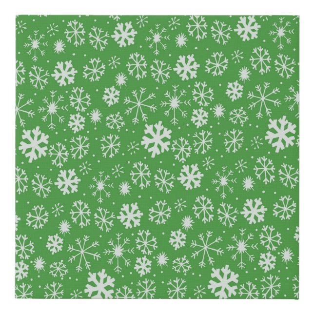 Snowflake Snowstorm With Green Background Faux Canvas Print (Front)