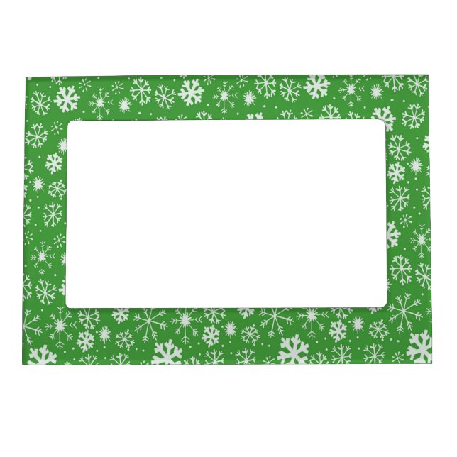 Snowflake Snowstorm With Green Background Magnetic Frame (Front)