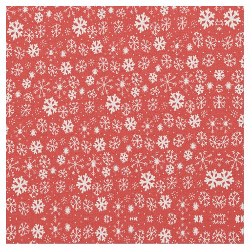 Snowflake Snowstorm With Poppy Red Background Fabric