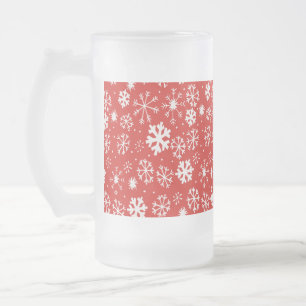 Snowflake Snowstorm With Poppy Red Background Frosted Glass Beer Mug