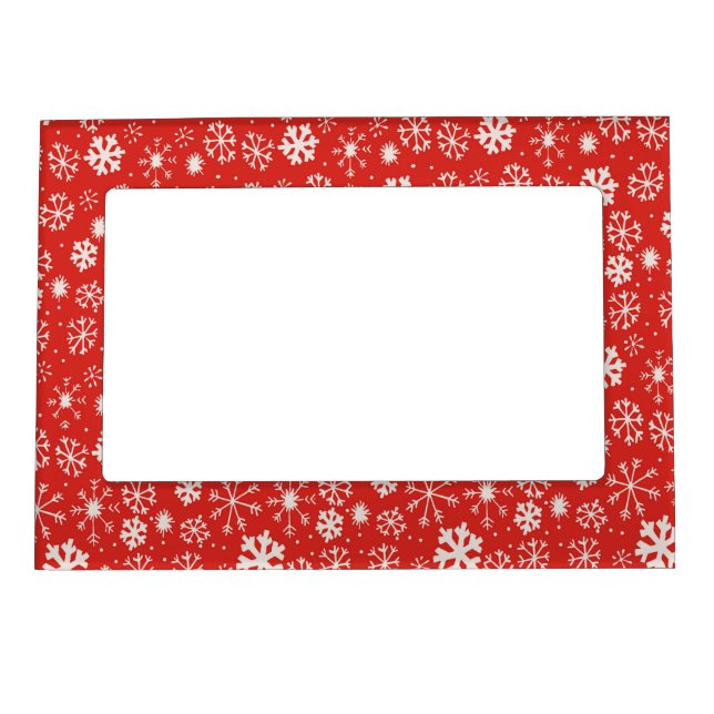 Snowflake Snowstorm With Poppy Red Background Magnetic Frame (Front)
