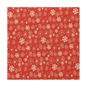 Snowflake Snowstorm With Poppy Red Background Wood Wall Art