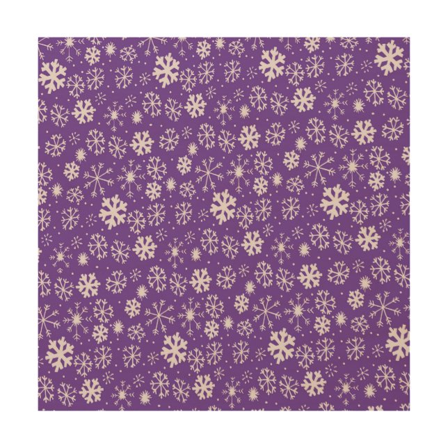 Snowflake Snowstorm With Purple Background Wood Wall Art (Front)