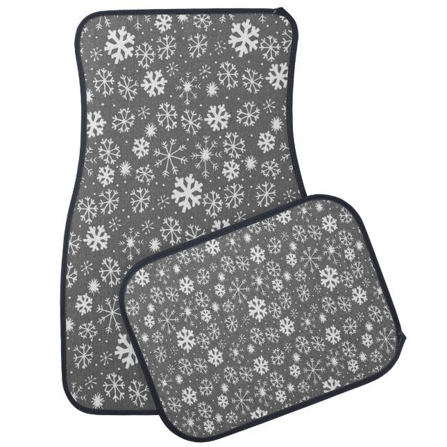 Snowflake Snowstorm With Silver Grey Background Car Floor Mat (Set)