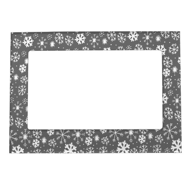 Snowflake Snowstorm With Silver Grey Background Magnetic Frame (Front)