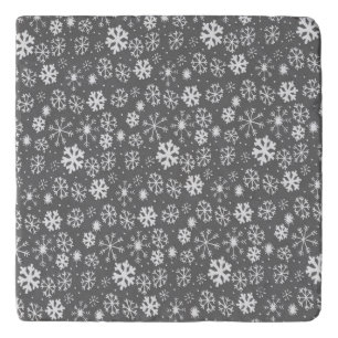 Snowflake Snowstorm With Silver Grey Background Trivet