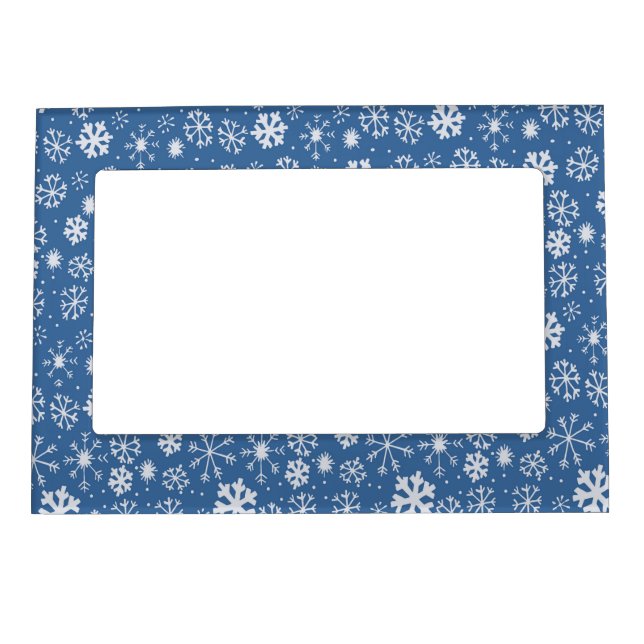 Snowflake Snowstorm With Sky Blue Background Magnetic Frame (Front)