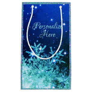 Snowflake sparkle blue teal small gift bag