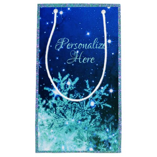 Snowflake sparkle blue teal  small gift bag