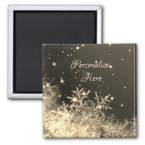 Snowflake sparkle brown gold cream winter magnet