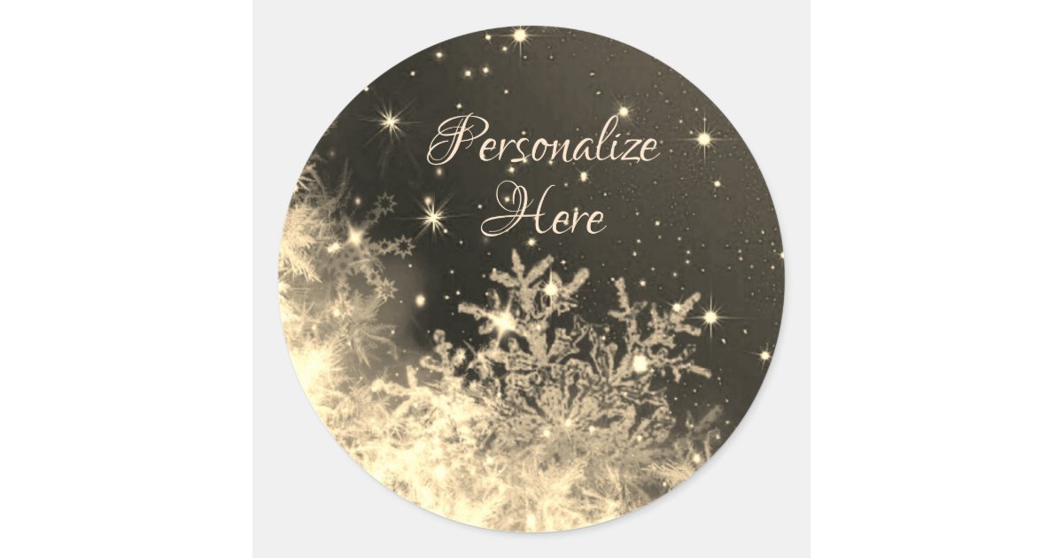 Snowflake sparkle gold cream elegant classic round sticker | Zazzle