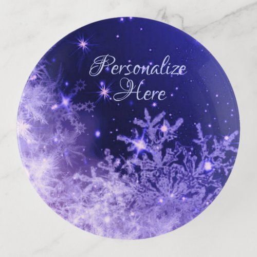 Snowflake sparkle purple white trinket tray