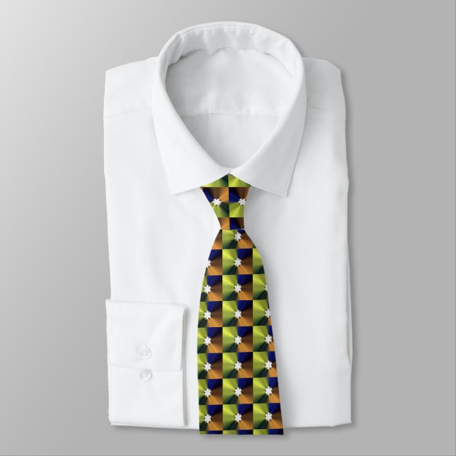 Snowflake Streamers Fractal Design Gold Neck Tie (Tied)