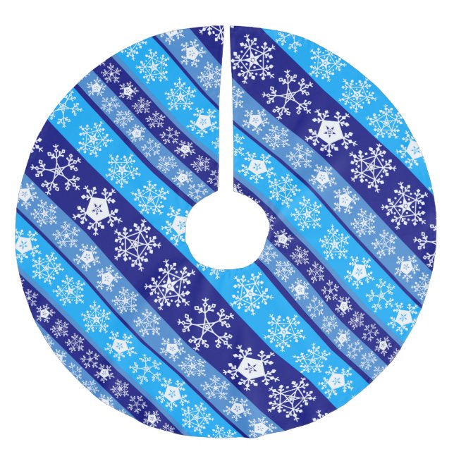 Snowflake Stripes Blue Brushed Polyester Tree Skirt (Front)