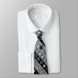 Snowflake Stripes Gray Neck Tie