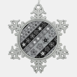 Snowflake Stripes Gray Pewter Christmas Ornament