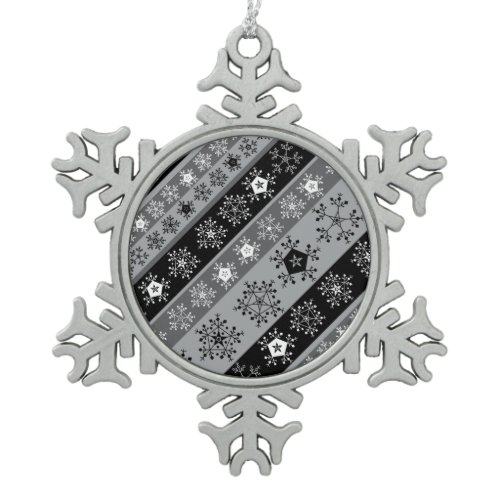 Snowflake Stripes Gray Pewter Christmas Ornament