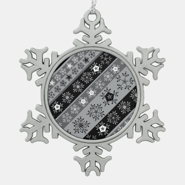 Snowflake Stripes Gray Pewter Christmas Ornament (Front)
