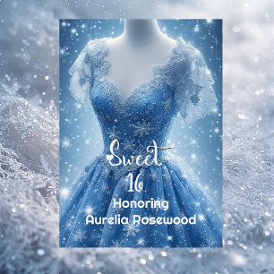 Snowflake Sweet 16 Ice Blue Silver Snow Rhinestone Invitation