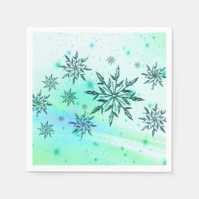 Snowflake swirl blue green teal cute napkins (Front)