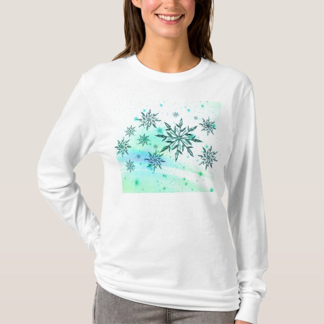Snowflake swirl teal blue green winter T-Shirt (Front)