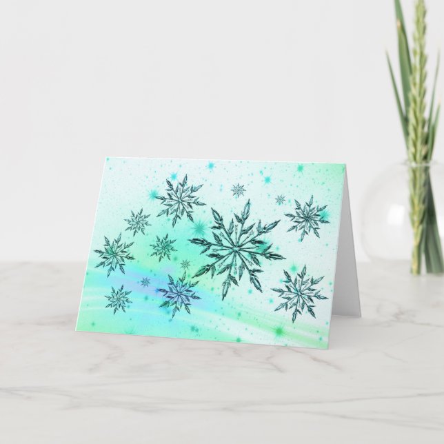 Snowflake swirl teal blue winter greeting card (Front)