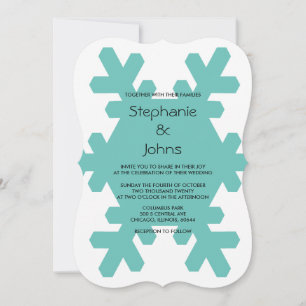 Snowflake Teal Blue White Elegant Winter Wedding Invitation