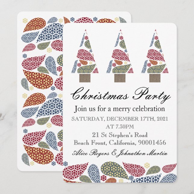 Snowflake Teardrops Tree Christmas Party  Invitation (Front/Back)