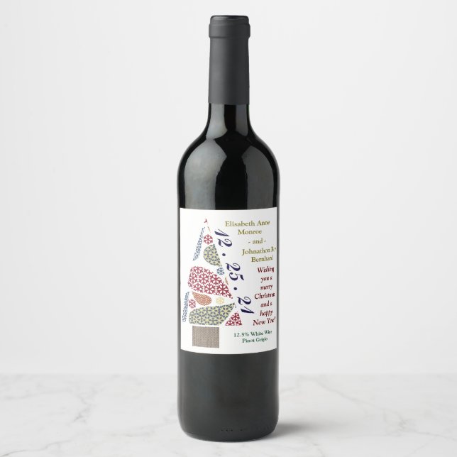Snowflake Teardrops Tree Christmas Wine Label (Front)