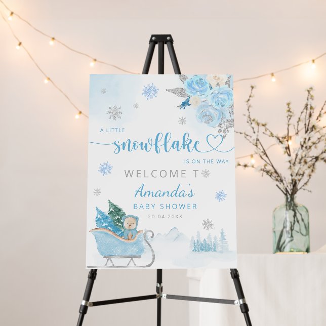 Snowflake Teddy Bear Winter Baby Shower Welcome    Foam Board (In Situ (Stand))