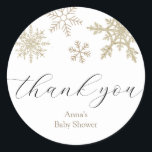 Snowflake Thank You Favor Classic Round Sticker<br><div class="desc">Thank you Favor Label featuring snowflakes. Customize with your text for a baby or bridal shower or your next event.</div>