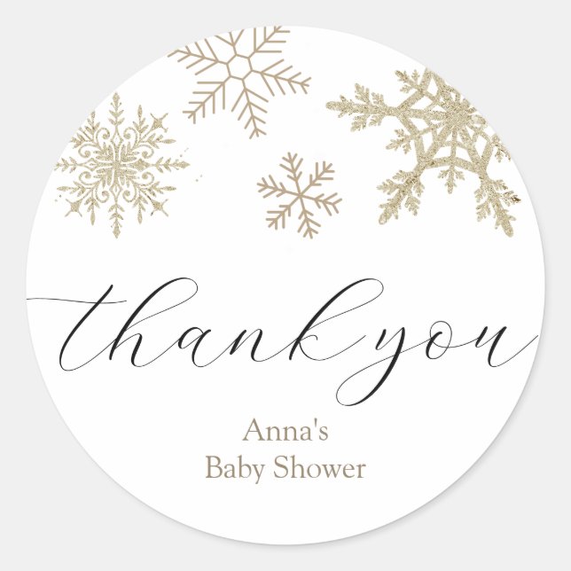Snowflake Thank You Favor Classic Round Sticker (Front)