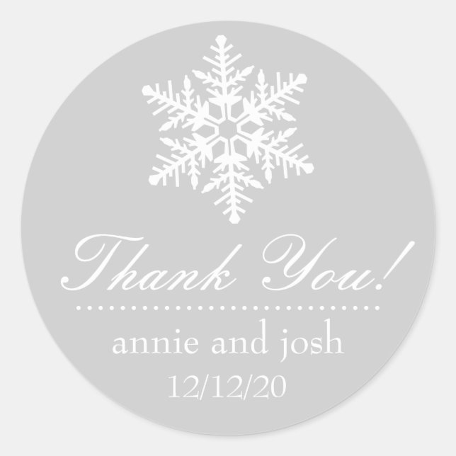 Snowflake Thank You Labels (Silver Gray / White) (Front)