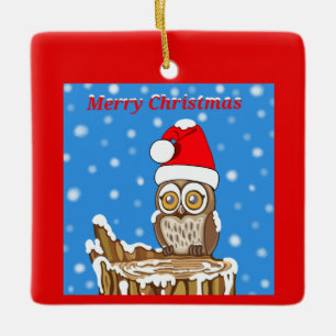 Snowflake the Owl at Christmas Ceramic Ornament