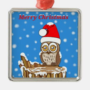 Snowflake the Owl at Christmas Metal Ornament