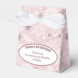 Snowflake-Themed 6th Birthday Party Pale Pink Favor Boxes