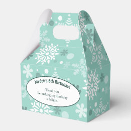 Snowflake-Themed 6th Birthday Party Turquoise-Blue Favor Boxes