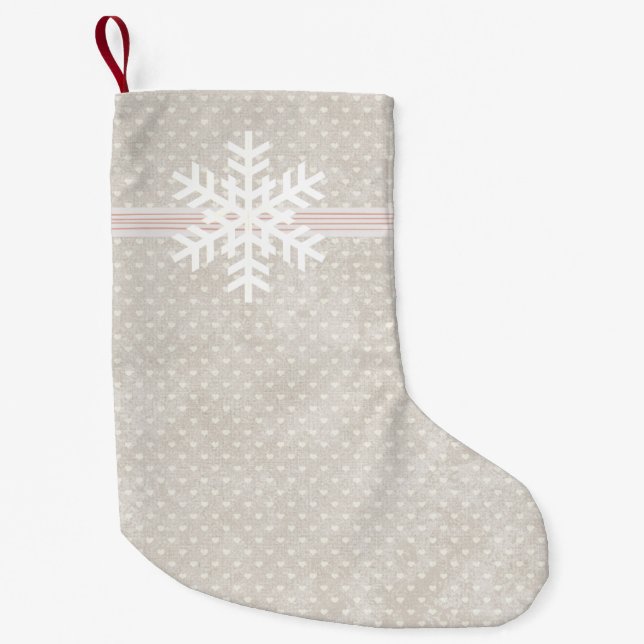 Snowflake Tiny Heart Stripe Christmas Farmhouse  Small Christmas Stocking (Front)