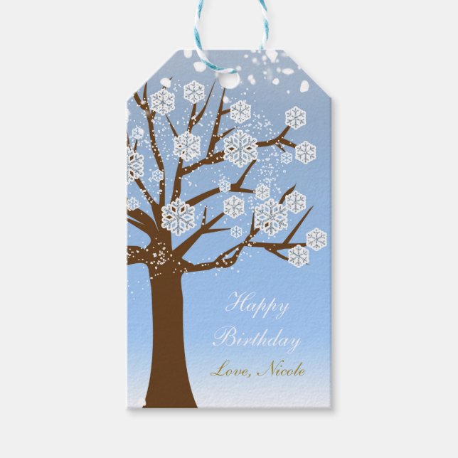 Snowflake Tree Winter Wonderland Snow Gift Tag (Front)