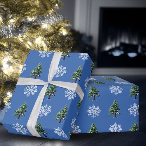 Snowflake Tree with Snow Christmas Holiday  Wrapping Paper