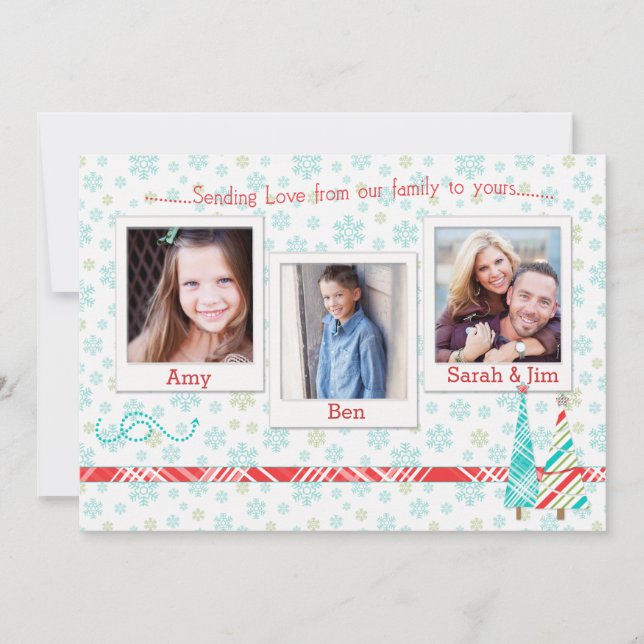 Snowflake & Trees Holiday Photo Card Template (Front)