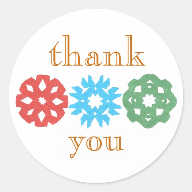Snowflake trio holiday thank-you sticker (Front)