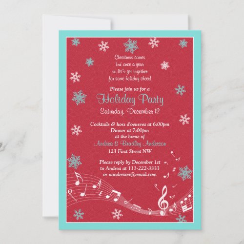 Snowflake Turquoise Red White Christmas Holiday Announcements