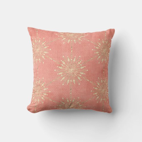 Snowflake vintage velvet look fabric pink gold  throw pillow