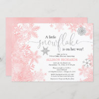 Snowflake Virtual baby shower girl pink silver Invitation