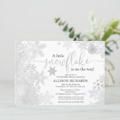 Snowflake Virtual baby shower silver white Invitation (Standing Front)
