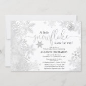 Snowflake Virtual baby shower silver white Invitation (Front)