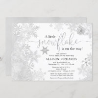 Snowflake Virtual baby shower silver white Invitation