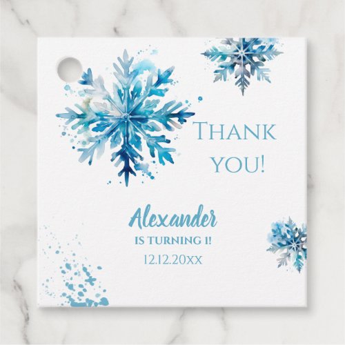 Snowflake Watercolor Blue Winter ONEderland Favor Tags